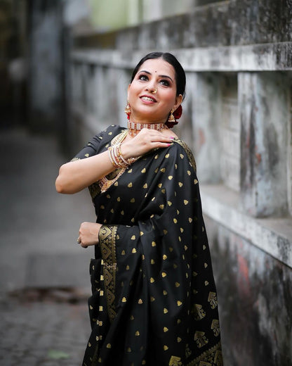 Classic Black & Gold Banarasi Soft Silk Saree with Traditional Zari Weaving