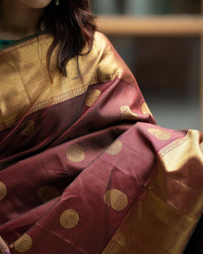 Maroon Majesty Banarasi Soft Silk Saree with Golden Zari Weaving