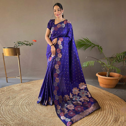 Elegant Satin Silk Saree with Floral Weaving Border & Butta Detailing