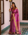 Magenta Banarasi Silk Saree with Gold Zari Weaving and Contrast Border