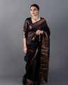 Elegant Chocolate Brown Banarasi Silk Saree with Copper Zari Floral Butta and Heritage Border