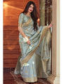 Aqua Green Banarasi Silk Saree with Golden Zari Weaving
