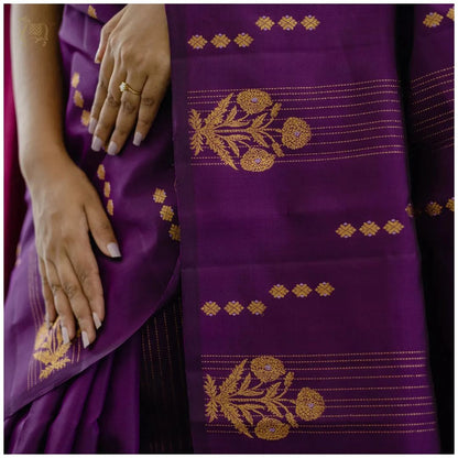 Regal Purple Handloom Saree with Soft Lavender Pallu & Golden Zari Motifs
