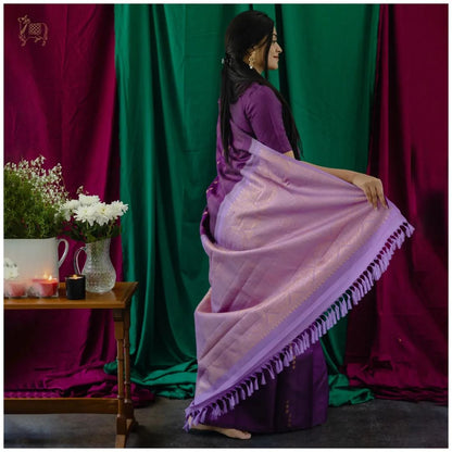 Regal Purple Handloom Saree with Soft Lavender Pallu & Golden Zari Motifs