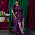 Regal Purple Handloom Saree with Soft Lavender Pallu & Golden Zari Motifs