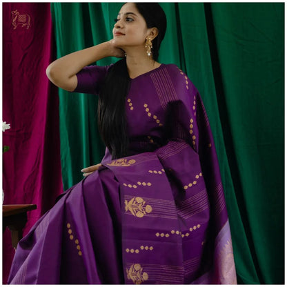 Regal Purple Handloom Saree with Soft Lavender Pallu & Golden Zari Motifs