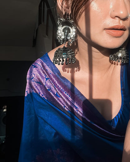 Royal Blue Banarasi Silk Saree with Majestic Purple Zari Border