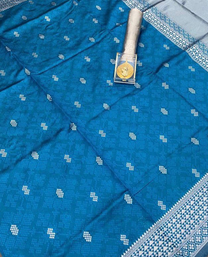 Elegant Blue Banarasi Silk Saree with Silver Zari Weaving & Traditional Border