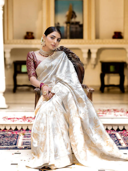 Banarasi Katan Silk Saree Collection with Handwoven Zari Work — 8 Royal Shades of Elegance
