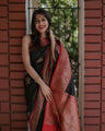 Regal Black Banarasi Silk Saree with Rich Red Zari Border – Perfect for Wedding & Festive Celebrations