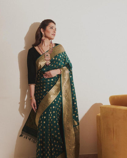 Emerald Green Banarasi Silk Saree with Rich Golden Zari Weaving