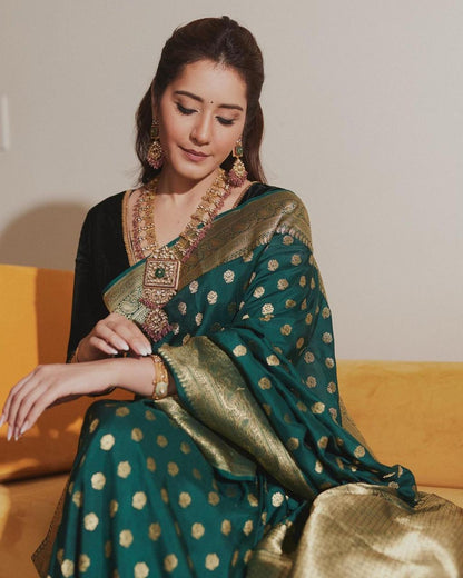 Emerald Green Banarasi Silk Saree with Rich Golden Zari Weaving