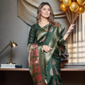 Emerald Green Woven Silk Saree with Traditional Pallu & Elegant Motifs