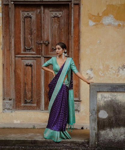 Majestic Violet & Aqua Green Soft Silk Saree with Rich Jacquard Weaving Pallu