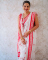 White & Red Handwoven Soft Cotton Saree