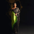Black & Lime Green Contrast Soft Silk Saree