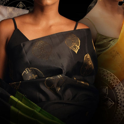 Black & Lime Green Contrast Soft Silk Saree