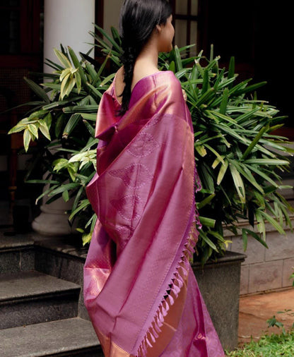 Pink & Violet Dual Tone Banarasi Soft Silk Saree
