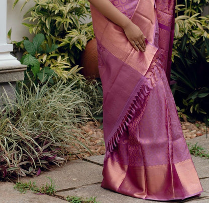 Pink & Violet Dual Tone Banarasi Soft Silk Saree