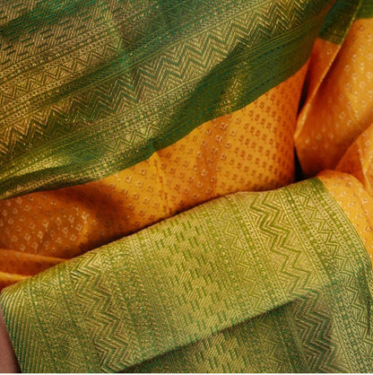 Traditional Kanjivaram Style Golden Radiance Silk Saree with Green Zari Border
