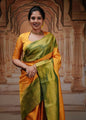 Traditional Kanjivaram Style Golden Radiance Silk Saree with Green Zari Border