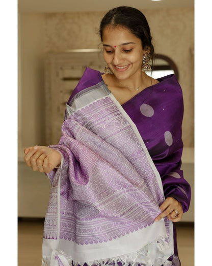 Violet & Lavender Contrast Banarasi Soft Silk Saree