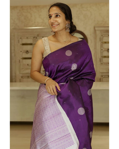 Violet & Lavender Contrast Banarasi Soft Silk Saree