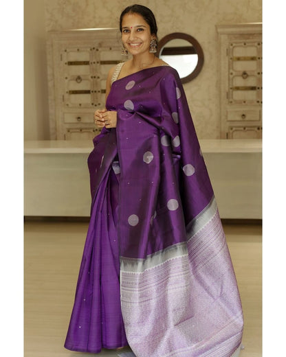 Violet & Lavender Contrast Banarasi Soft Silk Saree