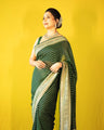 Emerald Green Banarasi Soft Silk Saree with Golden Zari Work