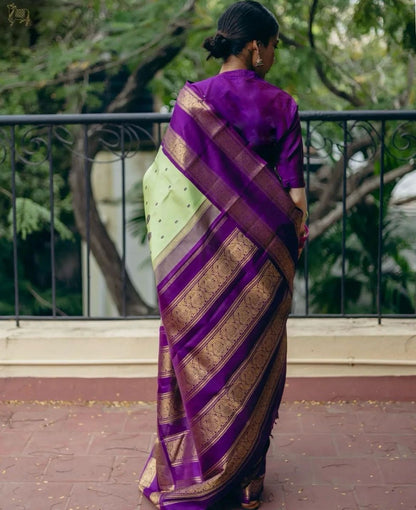 Majestic Lime Green & Royal Purple Kanjivaram Silk Saree with Rich Zari Border
