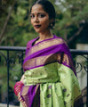 Majestic Lime Green & Royal Purple Kanjivaram Silk Saree with Rich Zari Border
