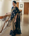 Black & Antique Gold Banarasi Soft Silk Saree