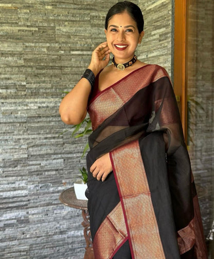 Black & Maroon Kanjivaram Soft Silk Saree
