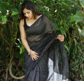 Black Silver Striped Organza Silk Saree