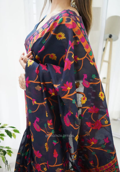 Multicolor Kashmiri Embroidered Organza Silk Saree