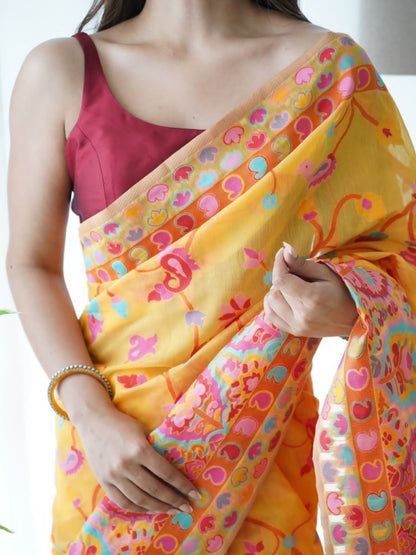 Multicolor Kashmiri Embroidered Organza Silk Saree