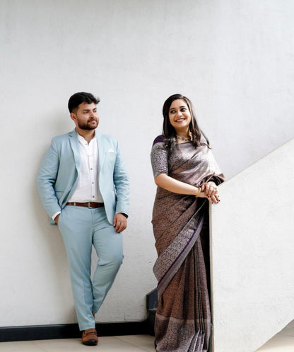 Royal Violet Silk Saree with Intricate Zari Weaving Elegance