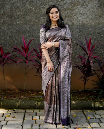 Royal Violet Silk Saree with Intricate Zari Weaving Elegance