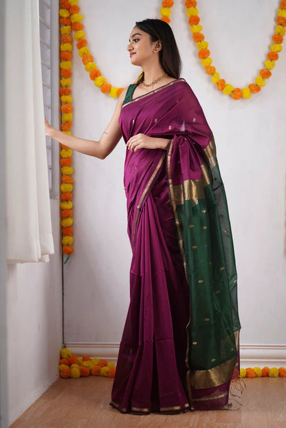 Traditional Handwoven South Silk Saree with Contrast Pallu