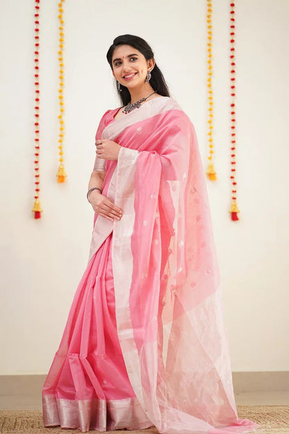 Soft Linen Cotton Silk Saree with Rich Jacquard Border & Grand Pallu