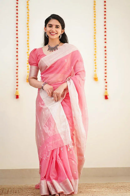 Soft Linen Cotton Silk Saree with Rich Jacquard Border & Grand Pallu