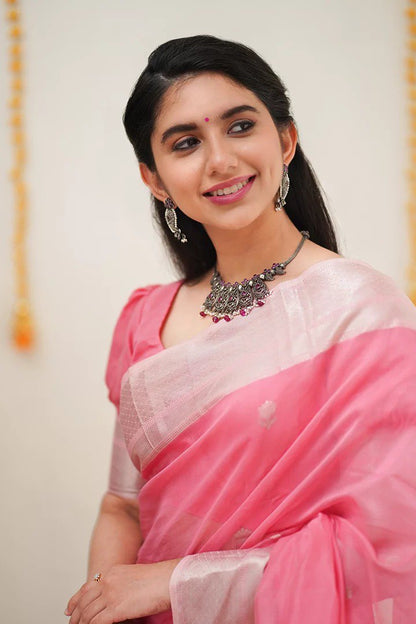 Soft Linen Cotton Silk Saree with Rich Jacquard Border & Grand Pallu