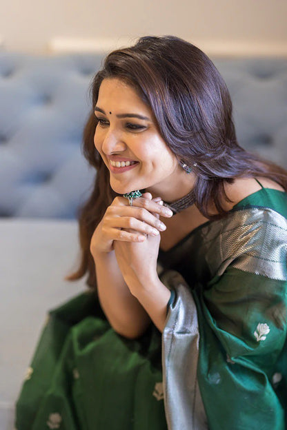 Soft Linen Cotton Silk Saree with Rich Jacquard Border & Grand Pallu