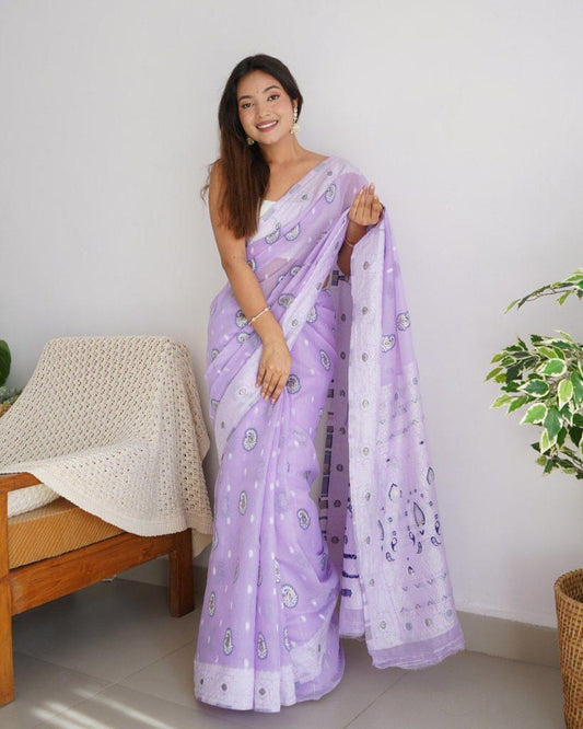 Soft Organza Foil Work Saree – Pastel Collection