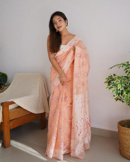 Soft Organza Foil Work Saree – Pastel Collection