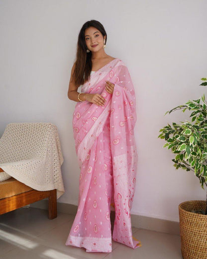 Soft Organza Foil Work Saree – Pastel Collection