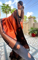 Black & Copper Banarasi Soft Silk Saree with Intricate Zari Brocade Border