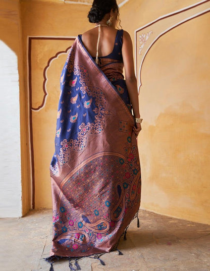 Royal Blue Banarasi Silk Saree with Copper Zari Weaving