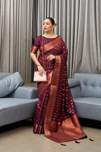 Majestic Banarasi Soft Silk Saree with Copper Zari Weaving Elegance
