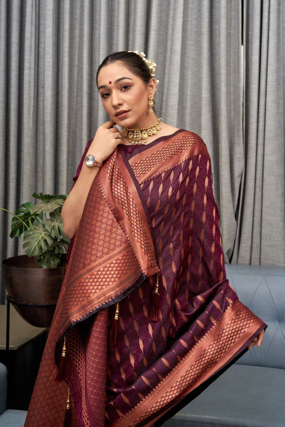 Majestic Banarasi Soft Silk Saree with Copper Zari Weaving Elegance